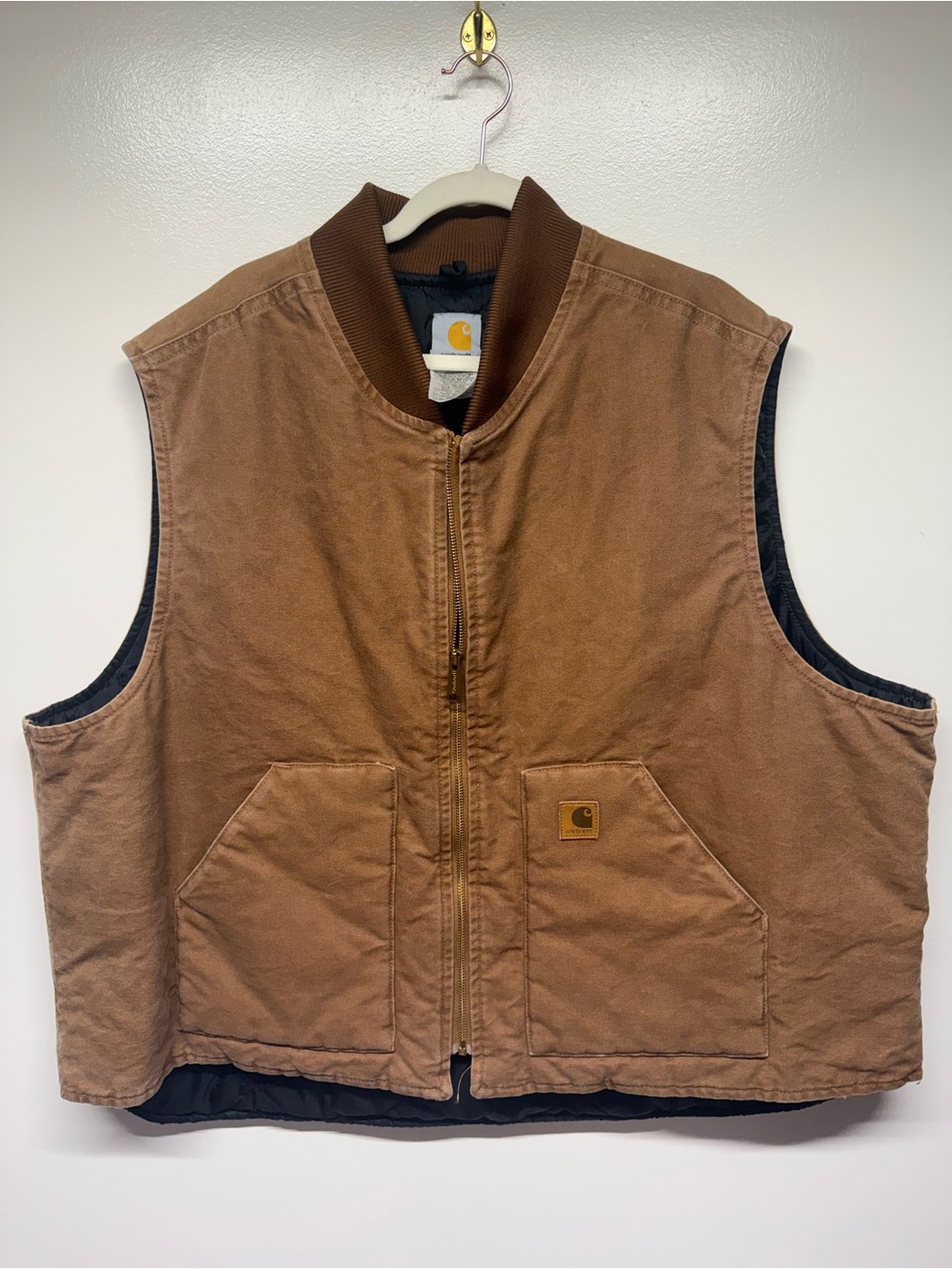 Carhartt Brown Quilted Kids Work Vest with Ribbed Collar
